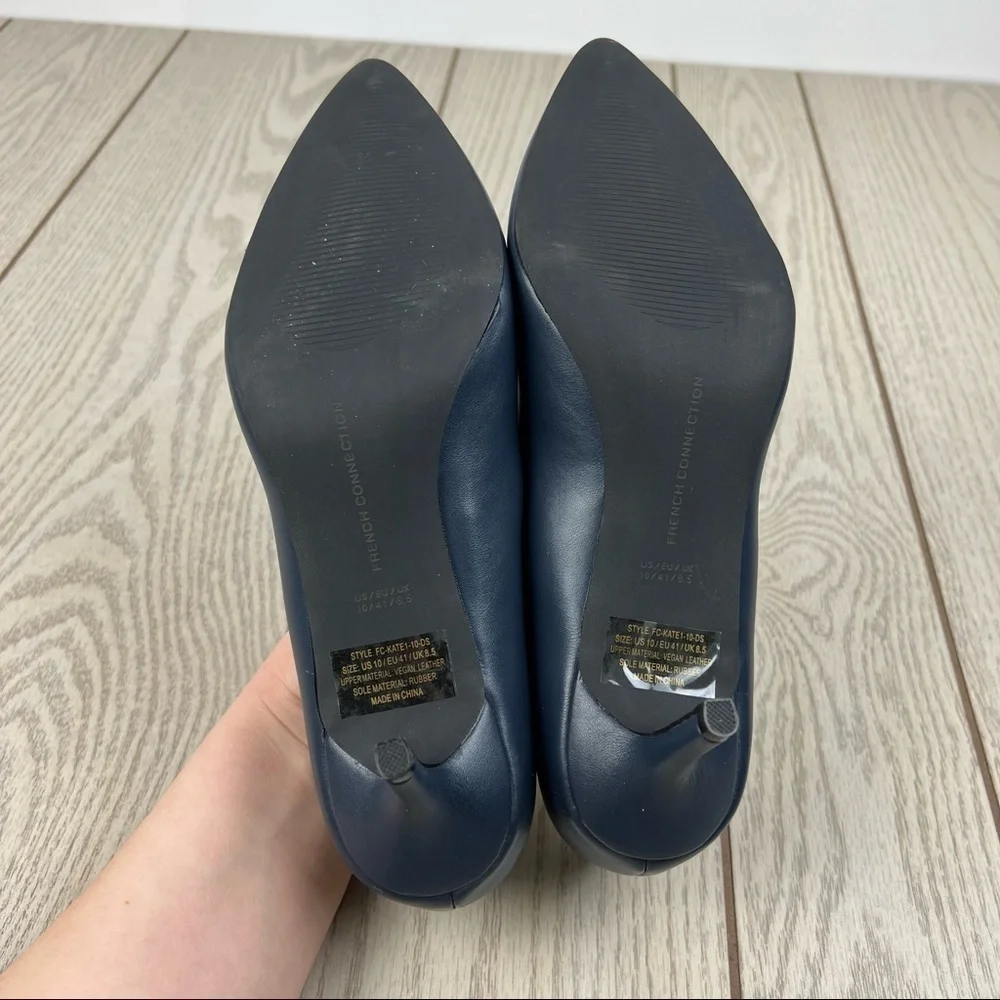 French Connection Kate Classic Pointy Toe Stiletto Pump 10 Navy Faux Leather $98